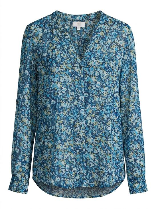 Kut from the Kloth Tops - Kut from the Kloth Floral Roll Tab Sleeve Button Up Blouse Women Size XL